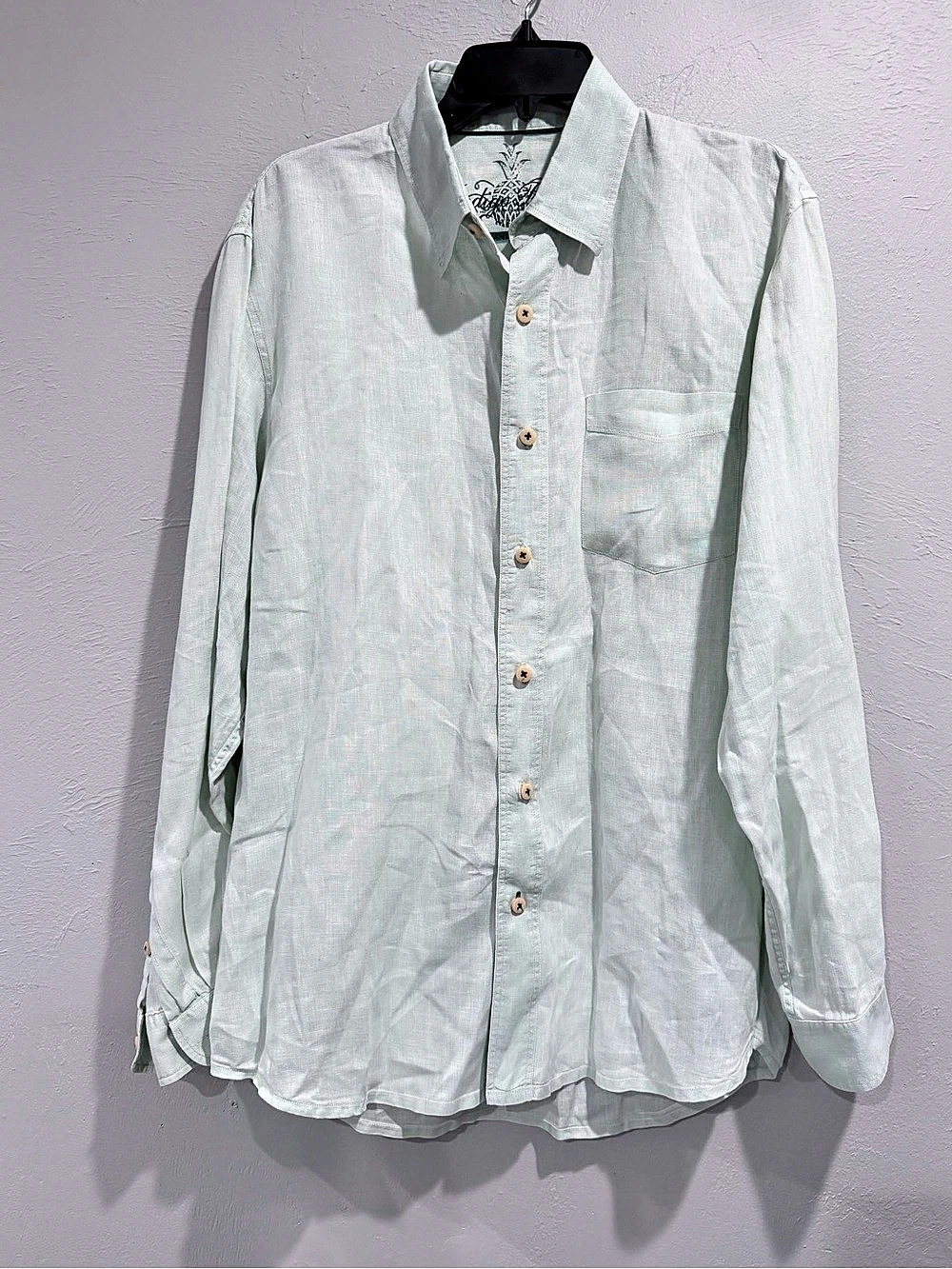 Indigo Palms Men's 100% Linen Button Down Shirt Mint Green Large